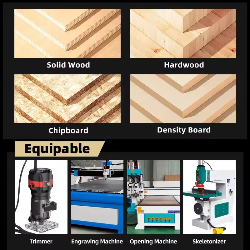 HUHAO 1/4"Shank Straight Router Bit Trimming Cutter Carbide Steel Trimming Machine Milling Cutter Wood Woodworking CNC Tools