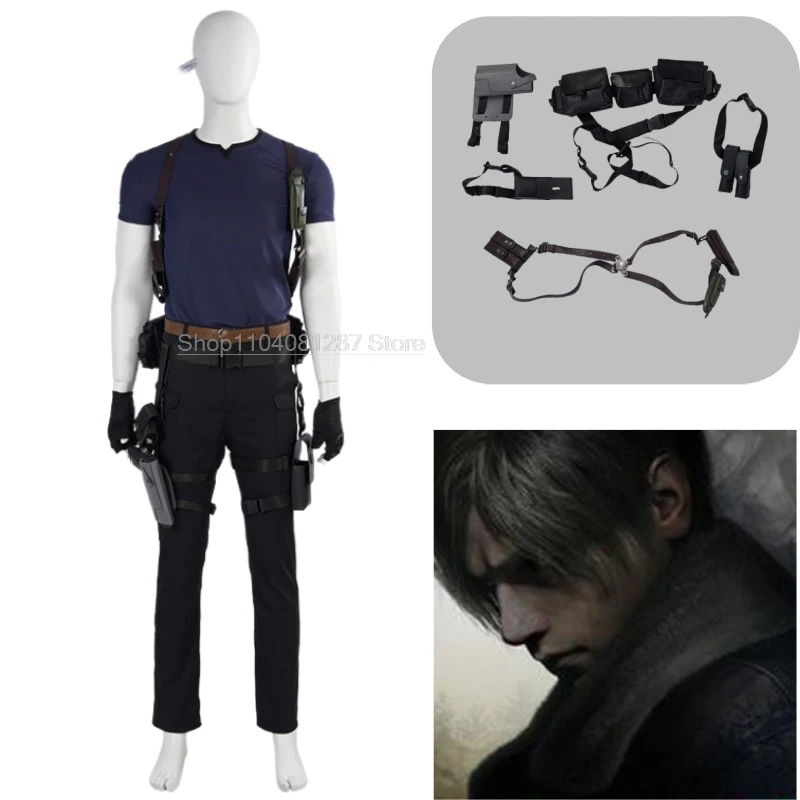 Mężczyzna Biohazard Resident 4 Remake Leon S Kennedy Evil Kostium Cosplay Kurtka Płaszcz Topy Spodnie Fantasia Stroje Halloween Party Garnitur