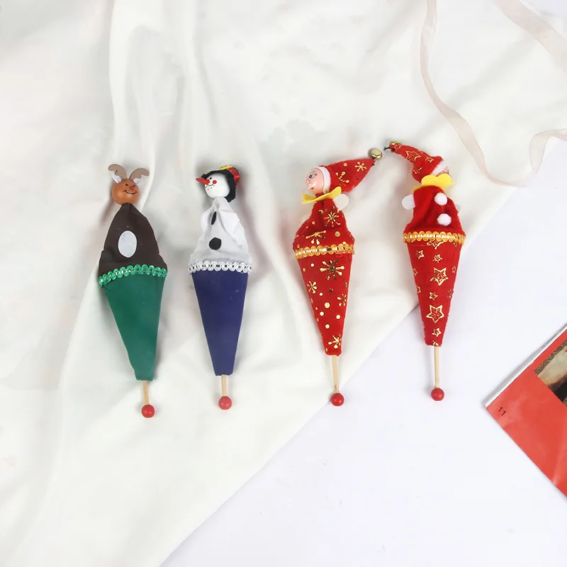 1PCS Creative Wooden Moose Snowman Santa Claus Puppet Toy Kids Puzzle Toys Bell Hide Seek Telescopic Doll Christmas Decorations