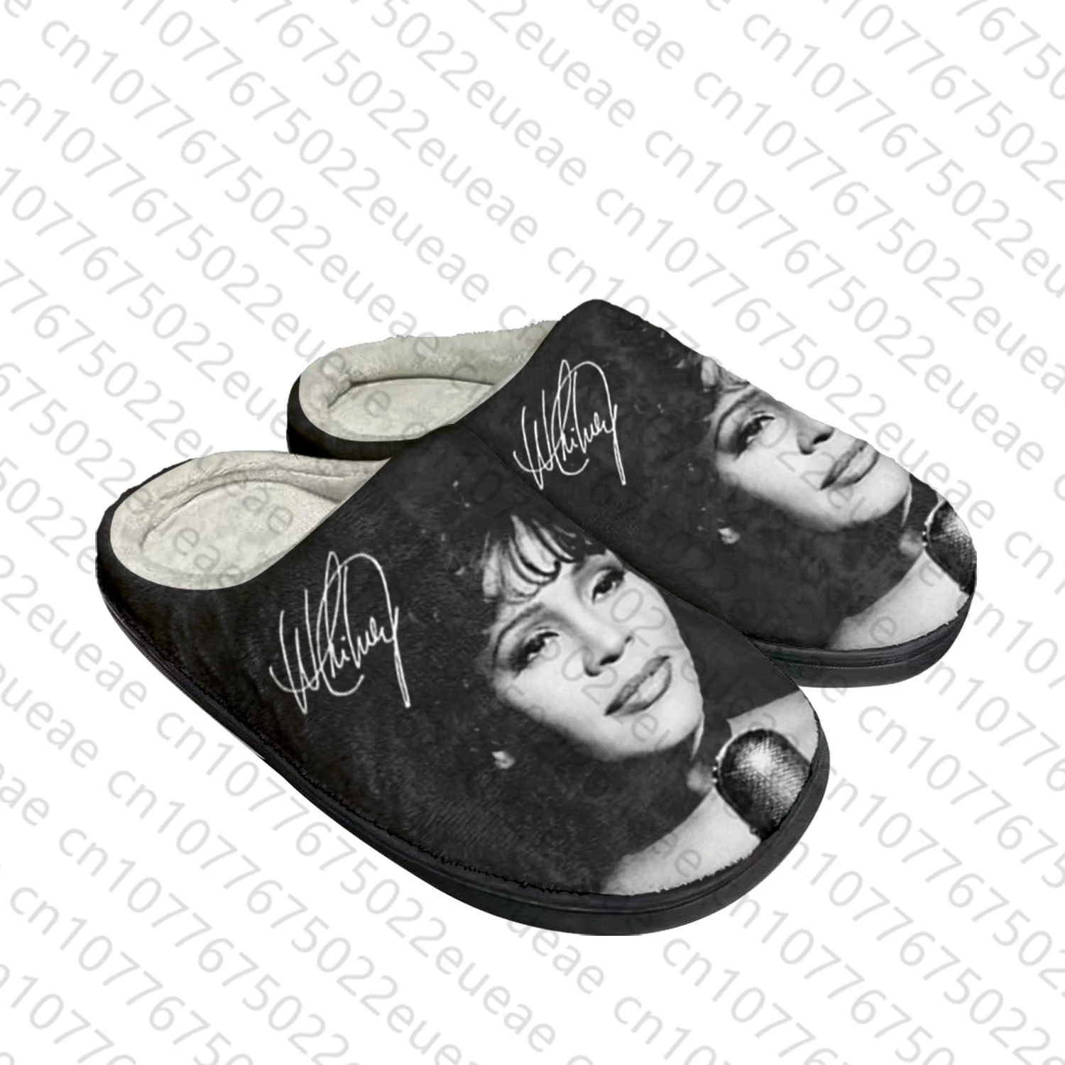 Whitney Houston Pop Sänger nach Hause Baumwolle benutzer definierte Hausschuhe Herren Damen Sandalen Plüsch Schlafzimmer lässig halten warm Schuh Thermo Slipper