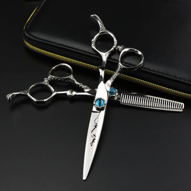 Customize Logo JP440c 6 '' Hollow Dragon Hair Scissors Haircut Thinning Barber Haircutting Cutting Shears Hairdressing Scissors