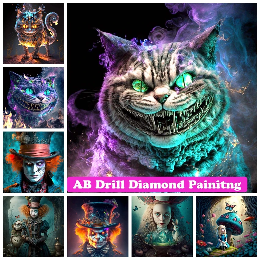 

Alice in Wonderland Cheshire Cat AB Diamond Painting Embroidery Cartoon Rhinestone Mosaic Cross Stitch Home Decor Gift 2023 New