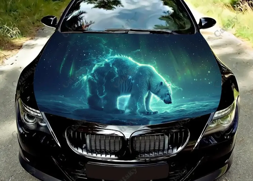 Aurora Bore with Polar Bear Car Hood Decal Stickers Wrap Vinyl Film Engine Cover Decals Sticker Car Hood Protective Film