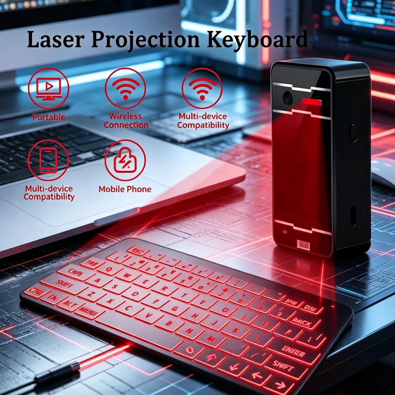 New F1 Virtual Laser Projection Keyboard Wireless Bluetooth Voice Broadcast Speaker Mouse 3 in 1 Rechargeable Portable Keyboard