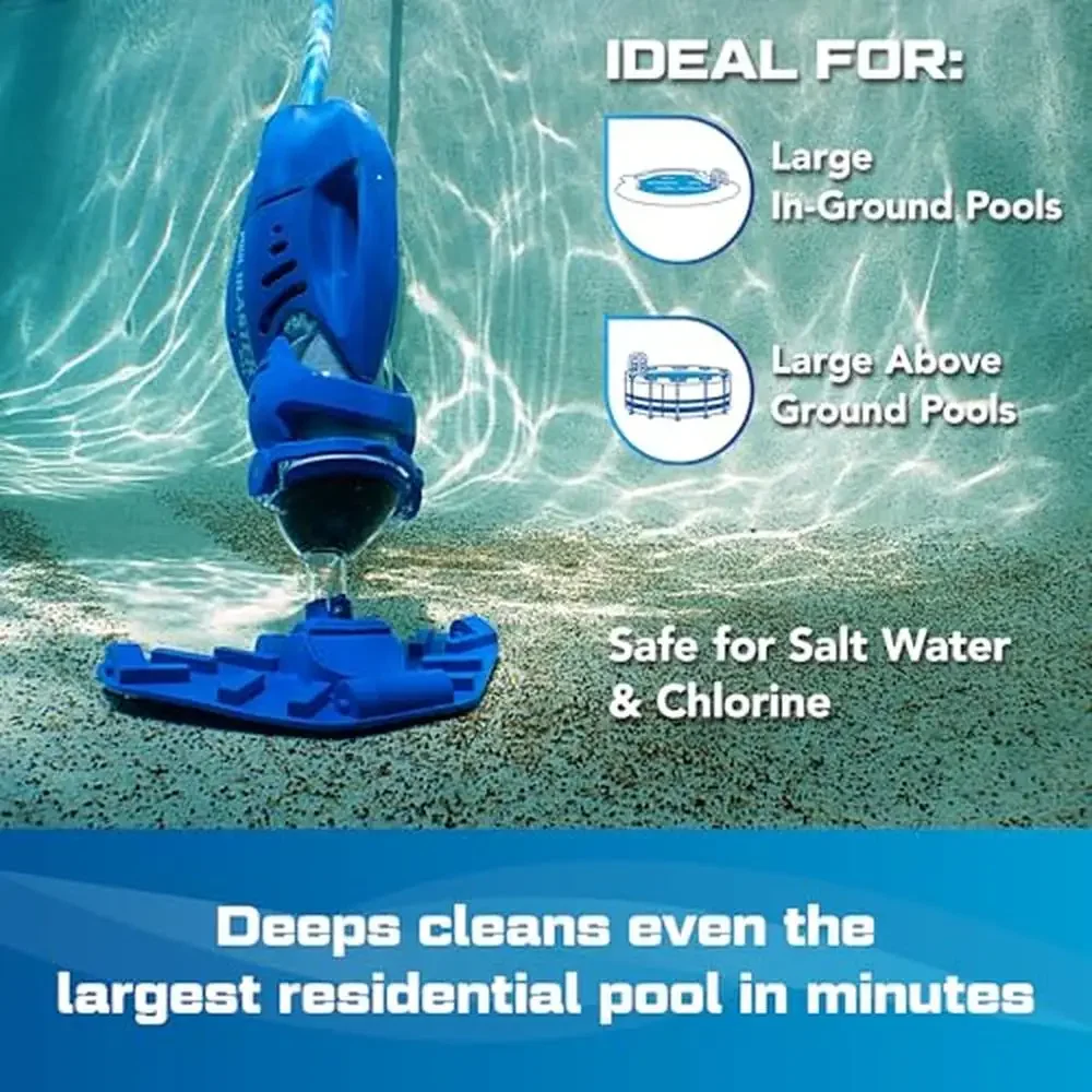 Commercial Grade Handheld Pool Vacuum XL Debris Capacity 60 Min Run Time No Hose Needed