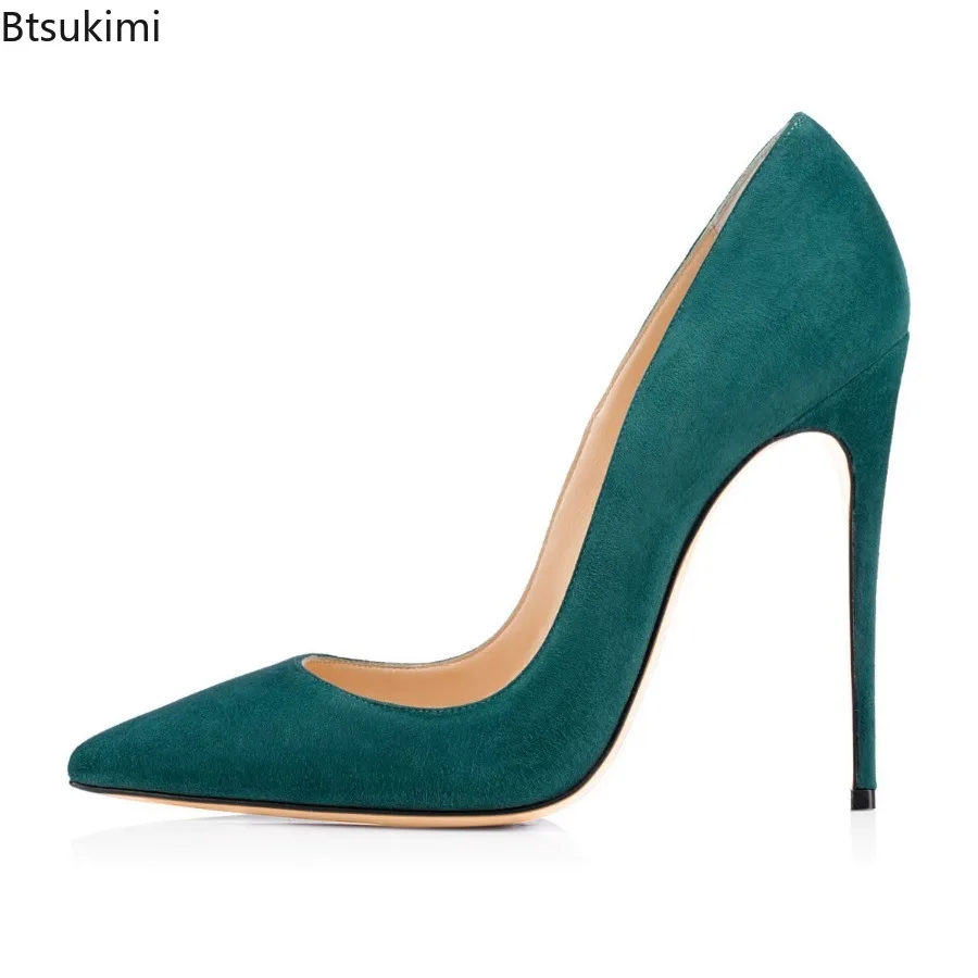 

2025Women's Green Suede Sexy Pumps High Heels Shoes Spring Thin High Heels for Woman Party Shoes Pointed Toe Single Female Pumps