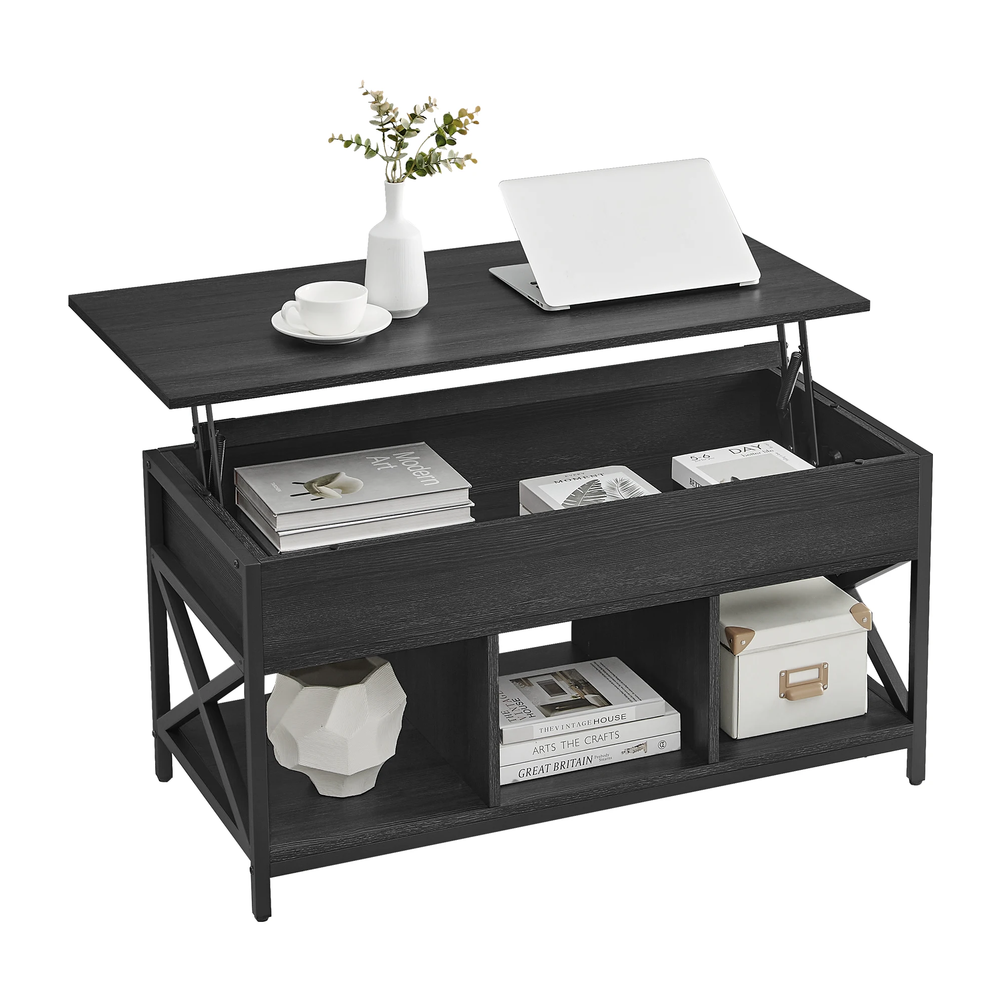 

VASAGLE Lift Top Coffee Table, Lift Coffee Table with Storage Shelf, Hidden Compartments and Lifting Top, for Living Room