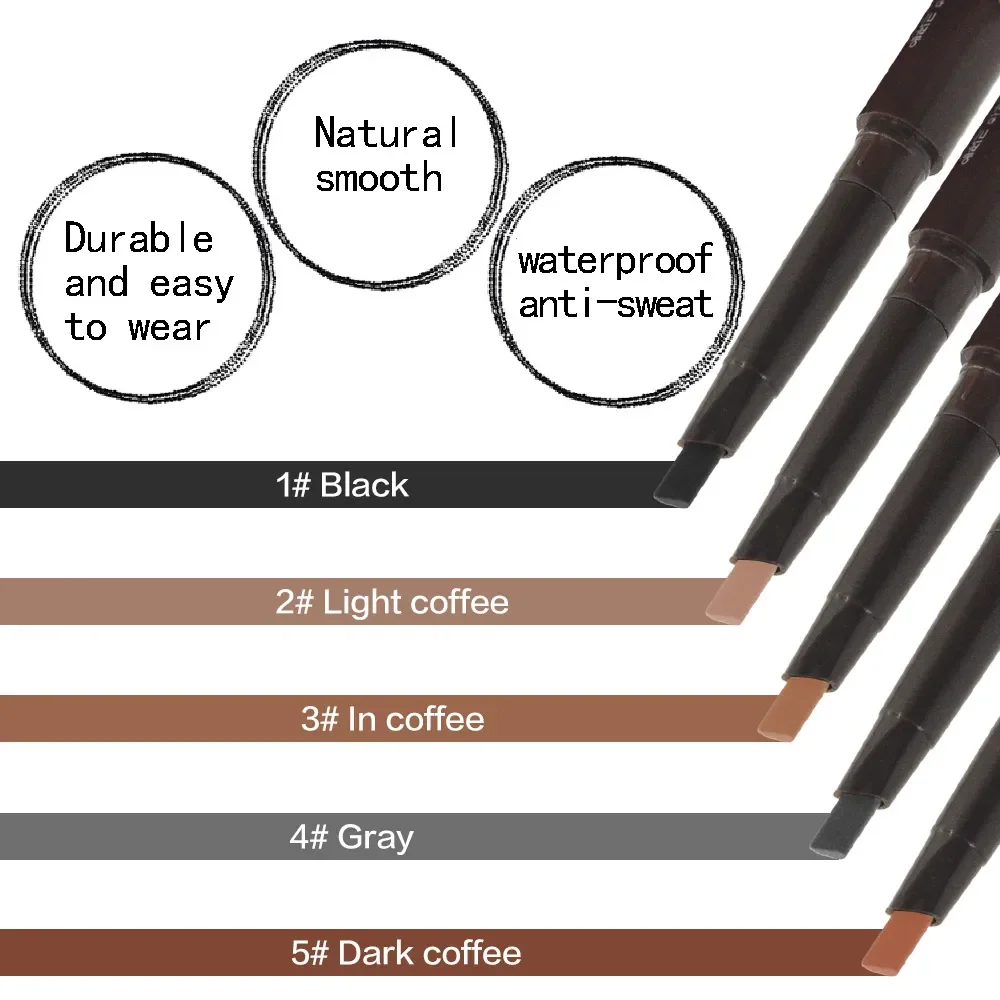 5-kleuren natuurlijke make-up dubbele kop automatisch wenkbrauwpotlood waterdicht langdurig Easy Ware wenkbrauwpen met wenkbrauwborstel