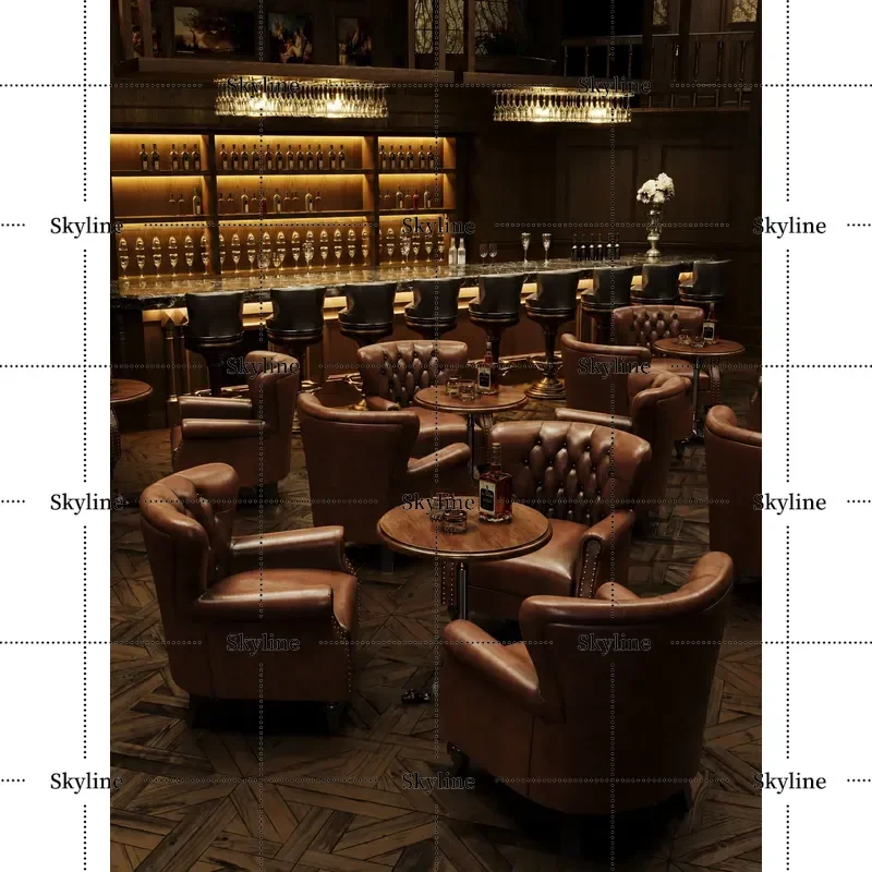American Retro Bar Sofa Booth Whiskey Music Clear Bar Pub Western Restaurant Cafe Table and Chair Combination
