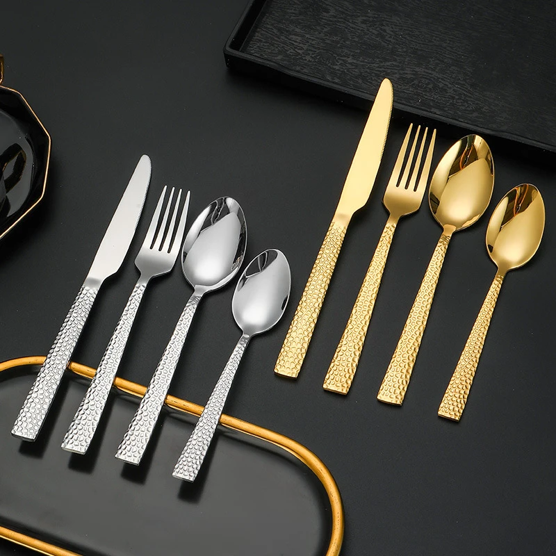 

4pc Stainless steel high-end tableware set Gold silver knife fork and spoon dessert spoon Luxury Western Flatware Set