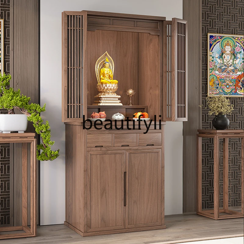 

Ebony Shrine New Chinese Vertical Cabinet Glass Folding Door Shrine Cabinet
