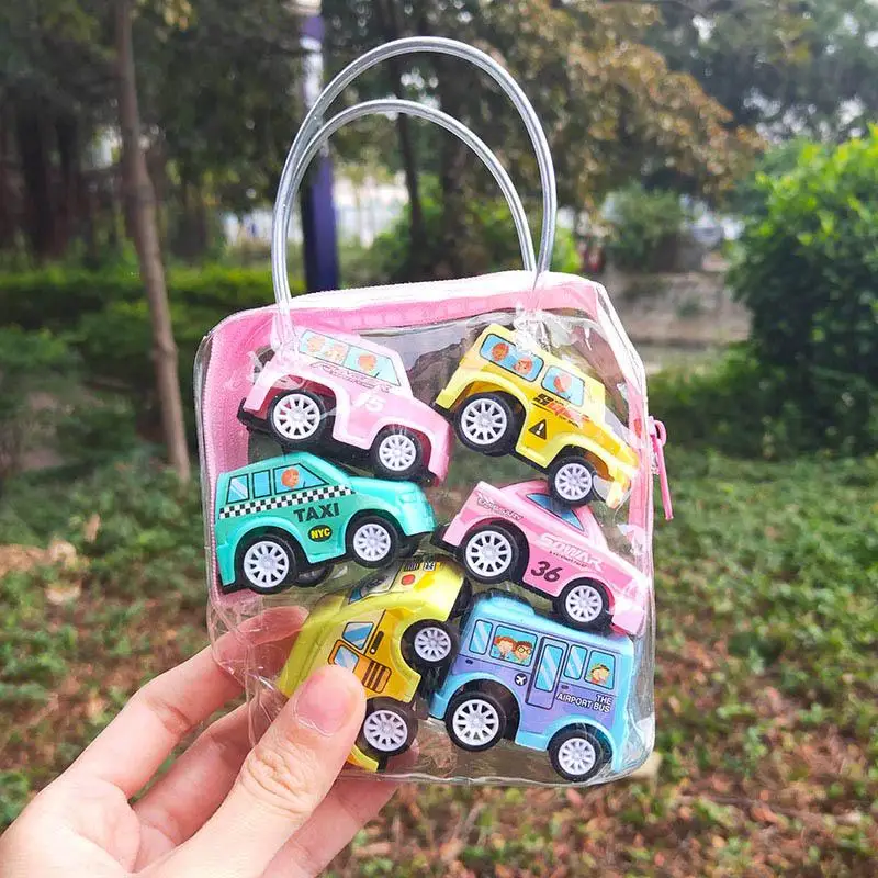 Pack of 6 Pull-Back Mini Vehicle Toys: Fire Truck, Taxi for Kids; Boys Model Car Diecasts Toy Gift, Mobile Vehicle Set