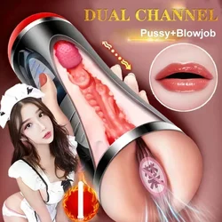 2IN1 Automatic Masturbation Cup Real Vaginal Oral Sex Dual Channel Vibrating Male Masturbator with Bracket Pocket Pussy Sex Toys