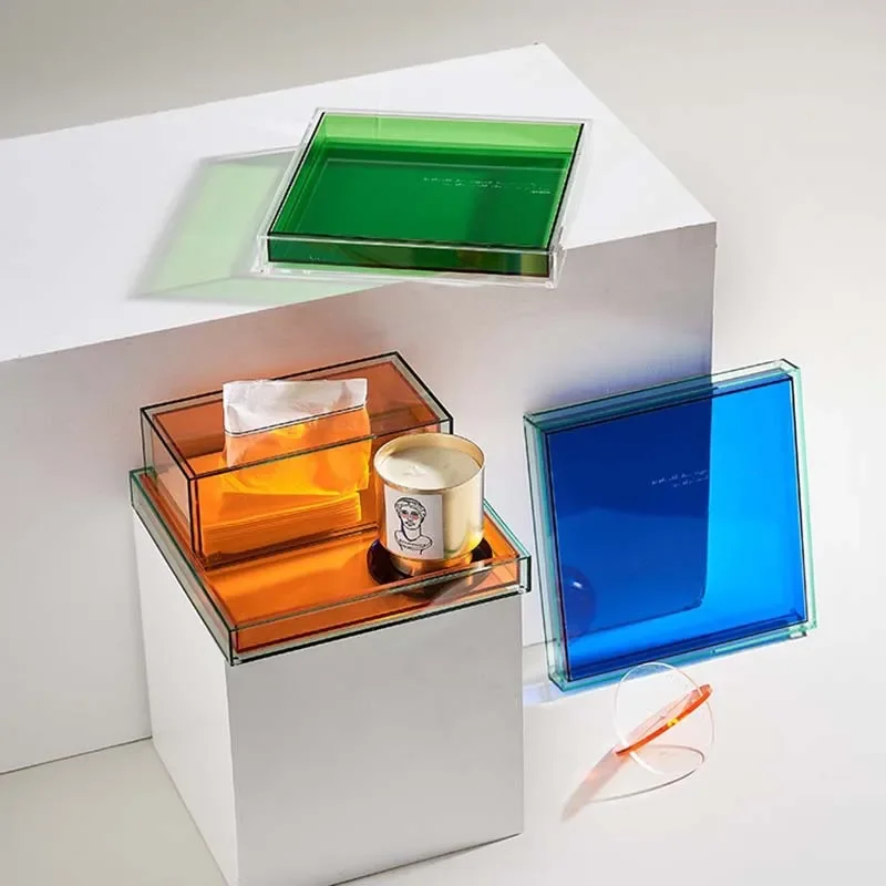 Creative Thickened Colored Acrylic Tray For Home Use To Store Decorative Items, Transparent Square Storage Box