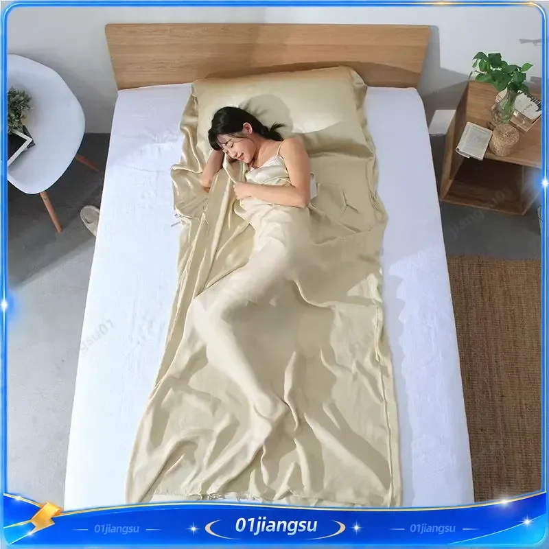 100% Pure Silk Sleeping Bag Liner Lightweight Travel Camping Sheet Solid Color Envelope Sleep Sack with Carry Bag Soft