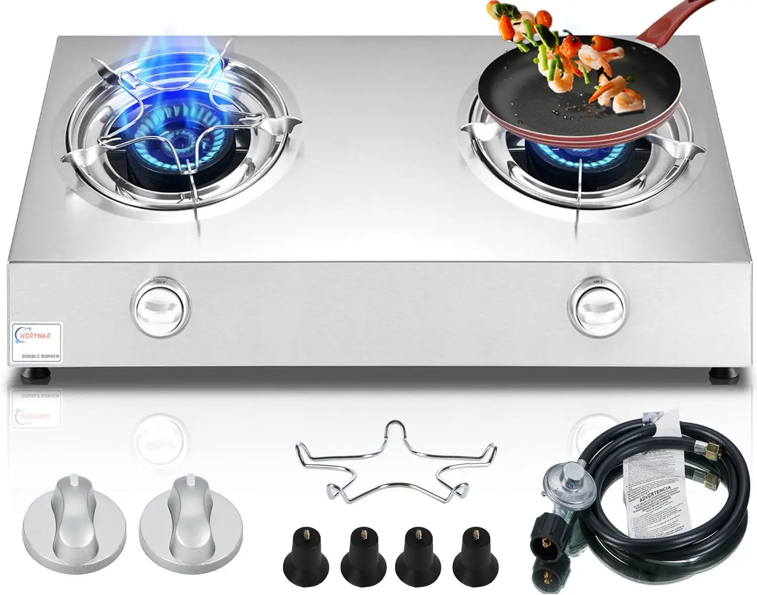 

Propane Stove 2 Burner Auto Ignition 26000 BTU Gas Stove with CSA LPG Hose for Outdoor Cooking