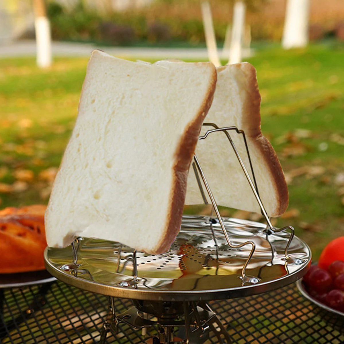 4 Slices Bread Stand Folding Toaster Stainless Steel Portable Stove Toaster For Baking Cooking Outdoor Camping Picnic Bbq Party