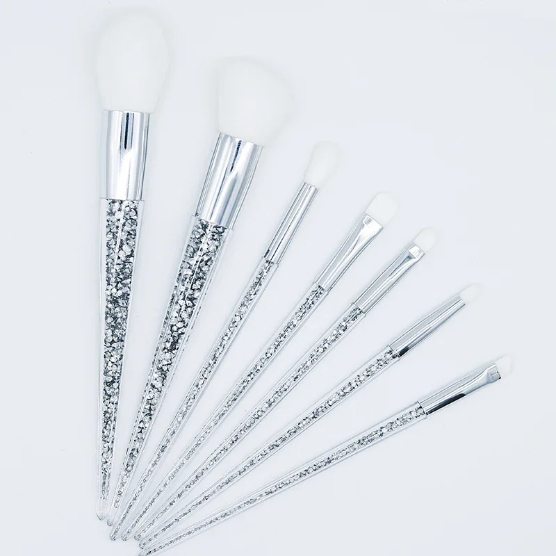 Ensemble de pinceaux de maquillage Quicksand Silver Diamond, manche en cristal, kit de pinceaux éventail, 7 pièces