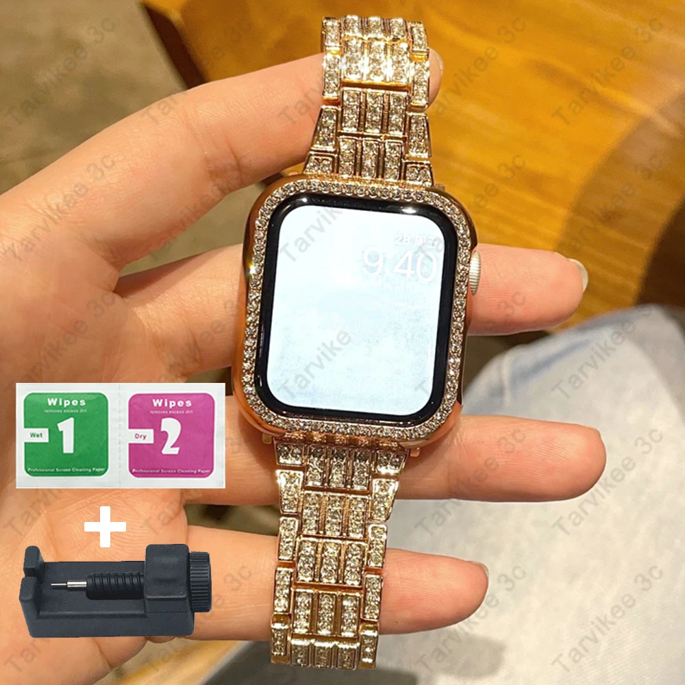 

Ladies Diamond Strap For Apple Watch Ultra 2 band 49mm 41mm For iWatch Series 9 8 7 6 5 45mm 44mm Stainless Steel Metal Bracelet