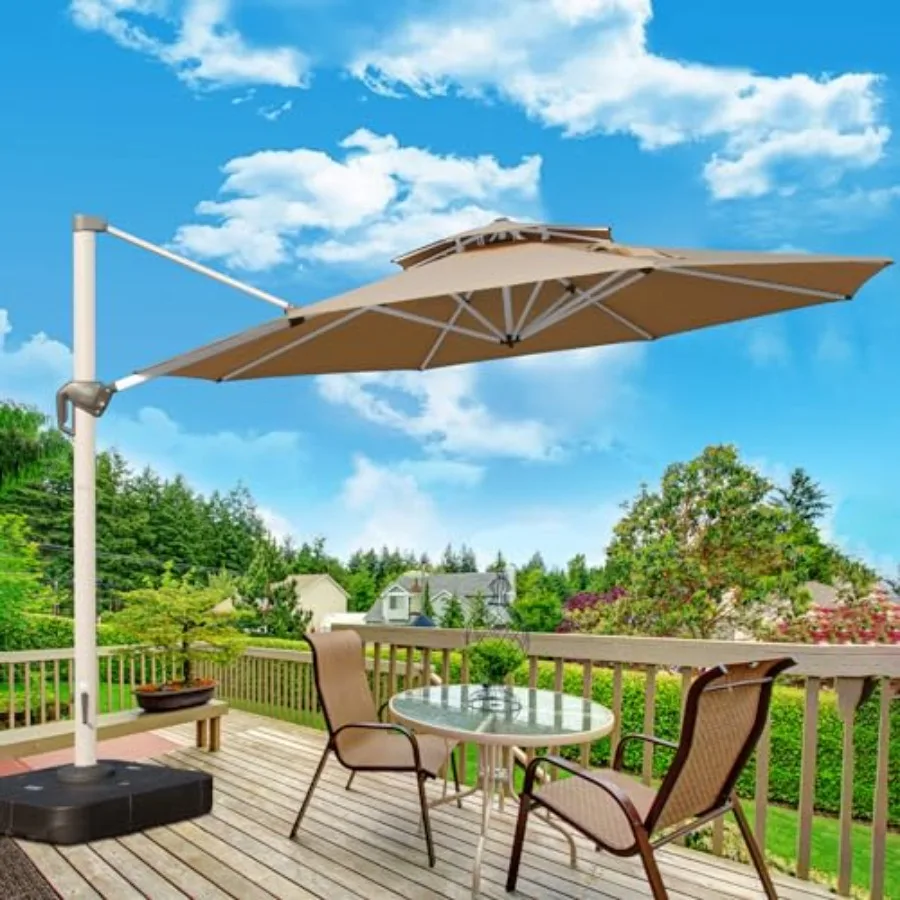 

Garden deck pool use, aluminum, black, windproof cantilever design with 360 rotation and double-top canopy