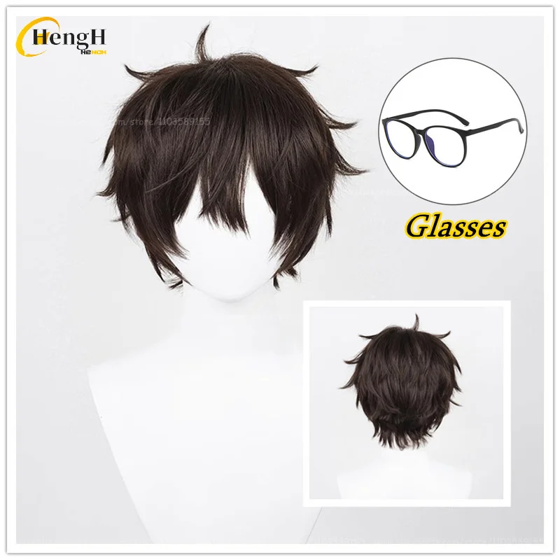 

In Stock Game P5 Amemiya Ren Synthetic 28cm Black Wig Kurusu Akira And Glasses Heat Resistant Hair Halloween Cosplay Anime Wigs
