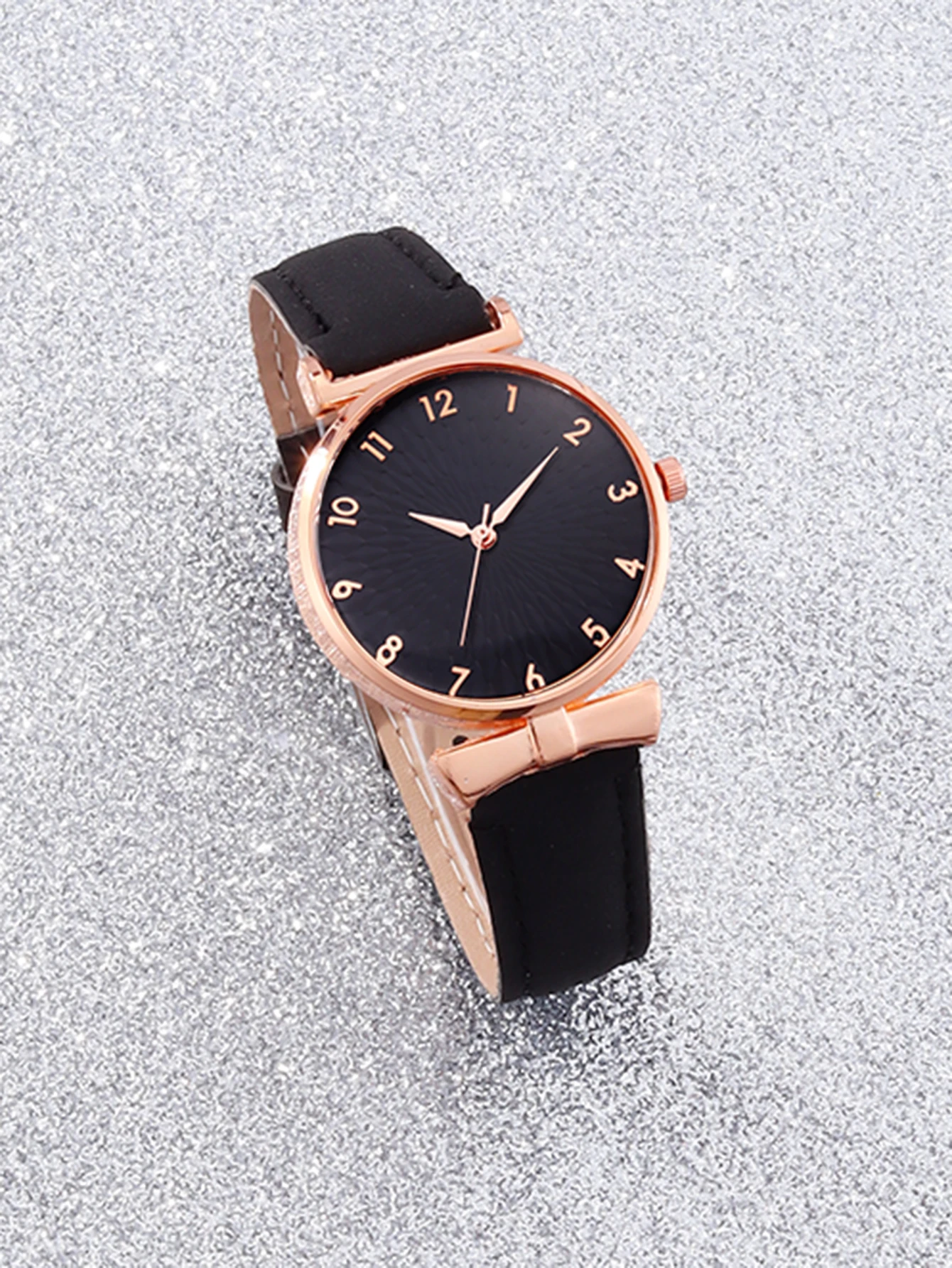 Black fashion convex design women's simple quartz watch and 5 bracelet set birthday gift everyday wear