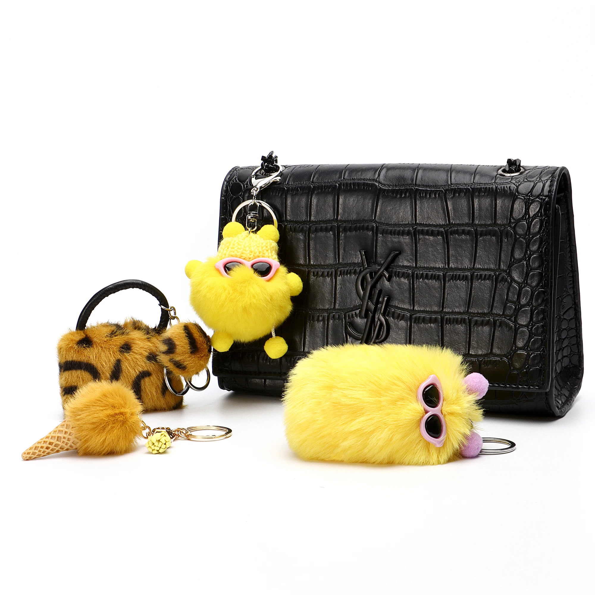 Qiiuuy 4 Pieces Cute Keychain Fluffy Faux Rabbit Fur Kawaii Keyring For Girls Womens Bag