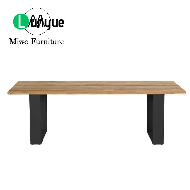 Modern Teak Wood Rectangle Dining Table and Chair Set Waterproof Luxury Outdoor Furniture for Hotel Villa Resort Garden Patio