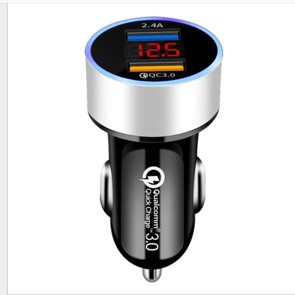 1 X Car Charger 3.1A 120W 3100mA  5V Aluminum Alloy+PC  Dual USB Ports Car Charger Adapter 2 Port LCD Display 12-24V Socket