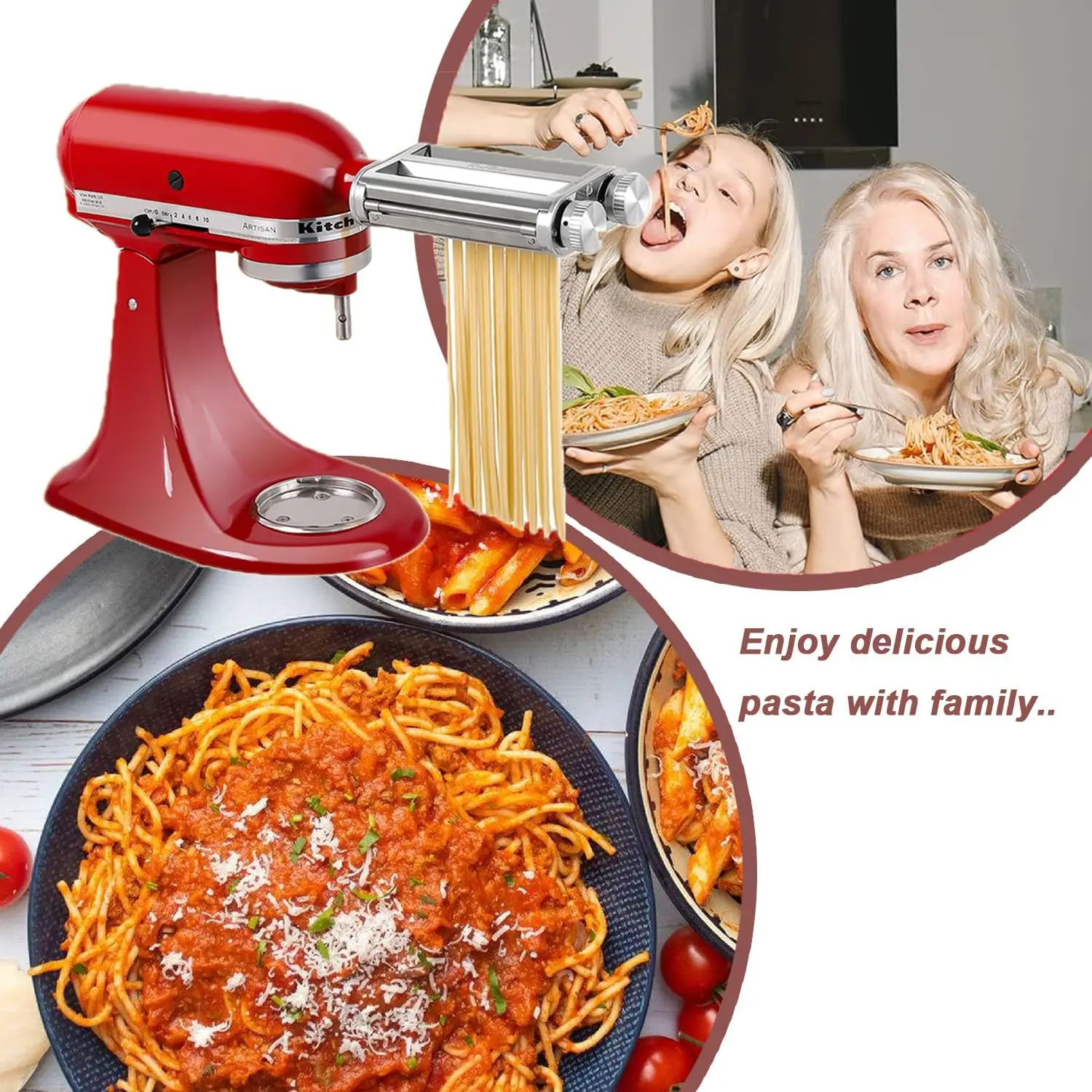 KitchenAid Mixer 3-in-1 Pasta Roller Cutter Attachment,Spaghetti & Fettuccine Blades8 Thickness Settings,Durable Metal Structure - view 5