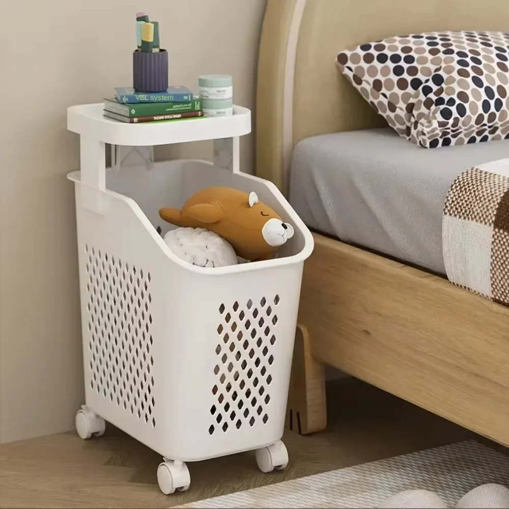 Multi-Layer Rolling Laundry Toy Trolley Wheels Easy Movement Dirty Clothes Organizer Bathroom Clothing Plastic Storage Trolley