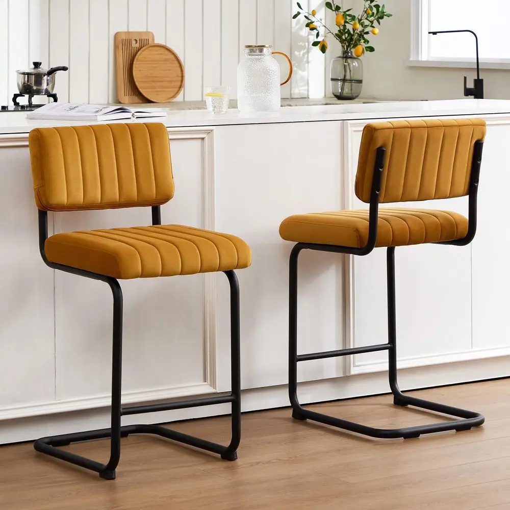 

Комплект из 2 барных стульев высотой 24 дюйма, в стиле Mid-Century Modern, с консольной опорой, для кухонного острова, с обивкой из велюра
