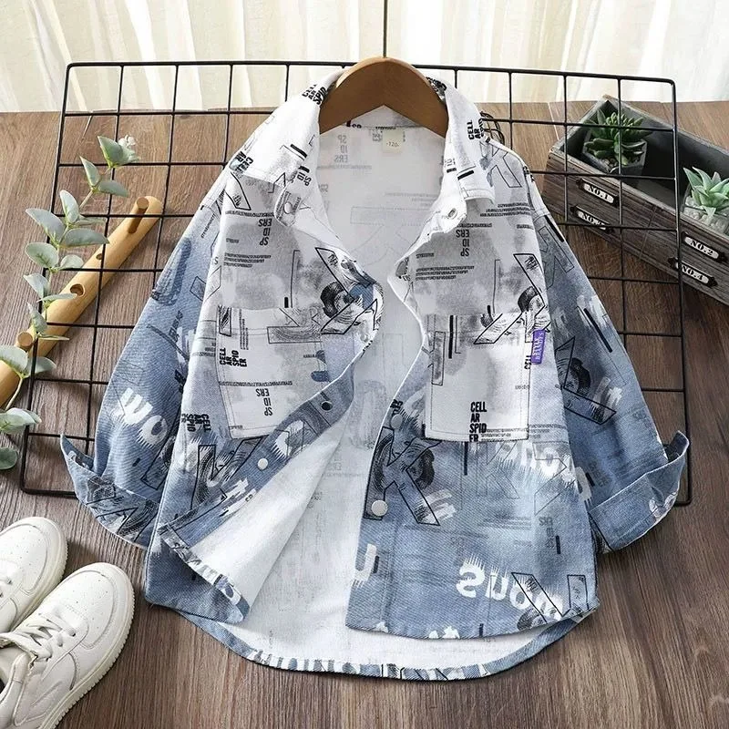 2025 New Boys' Streetwear Tie Dye Shirt Lightweight Jacket Spring Autumn Edgy Loose Fit Oversized Top