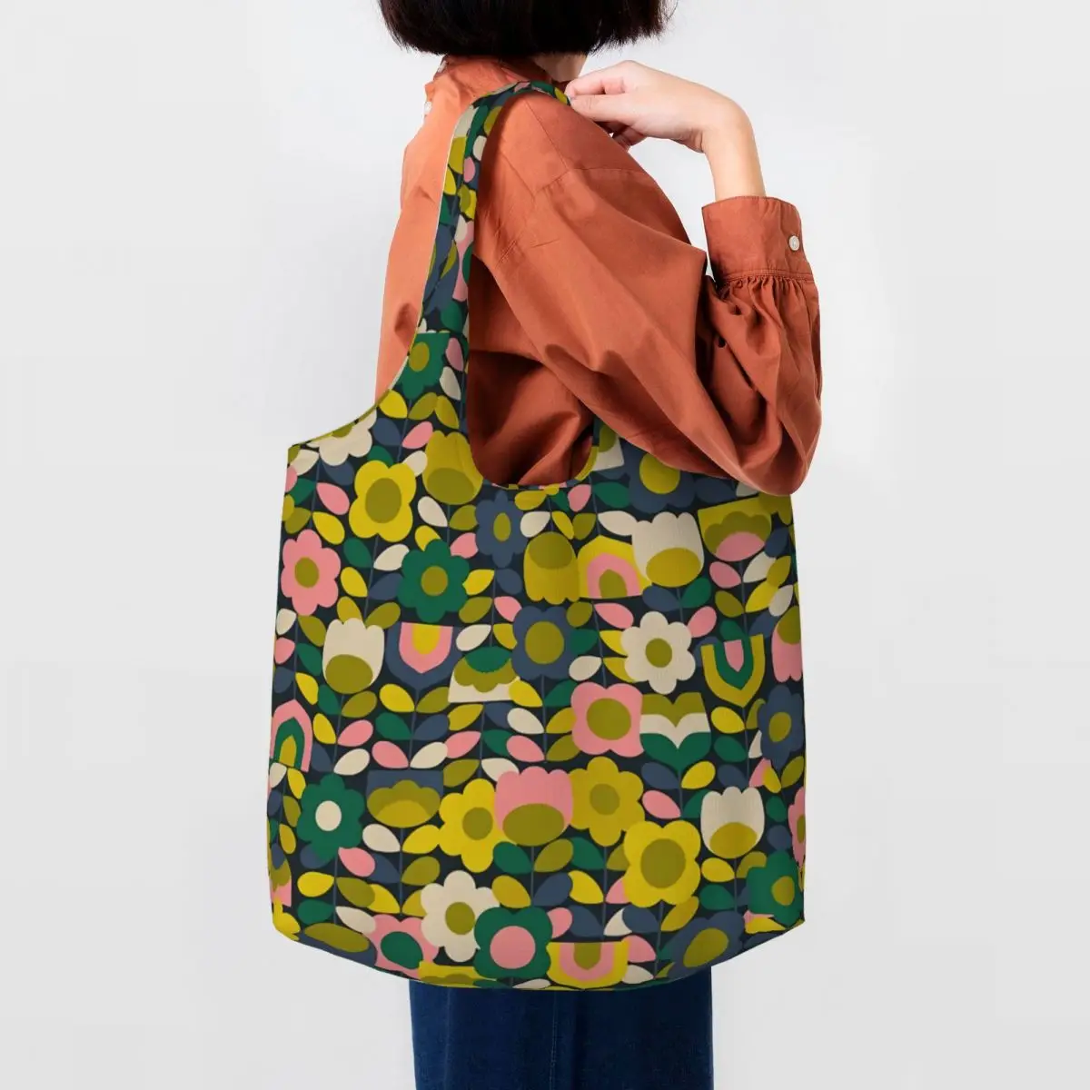 Custom Recycling Flower Shopping Bag Canvas Shoulder Tote Bag Washable Orla Kiely Grocery Shopper Bags Photography Handbags