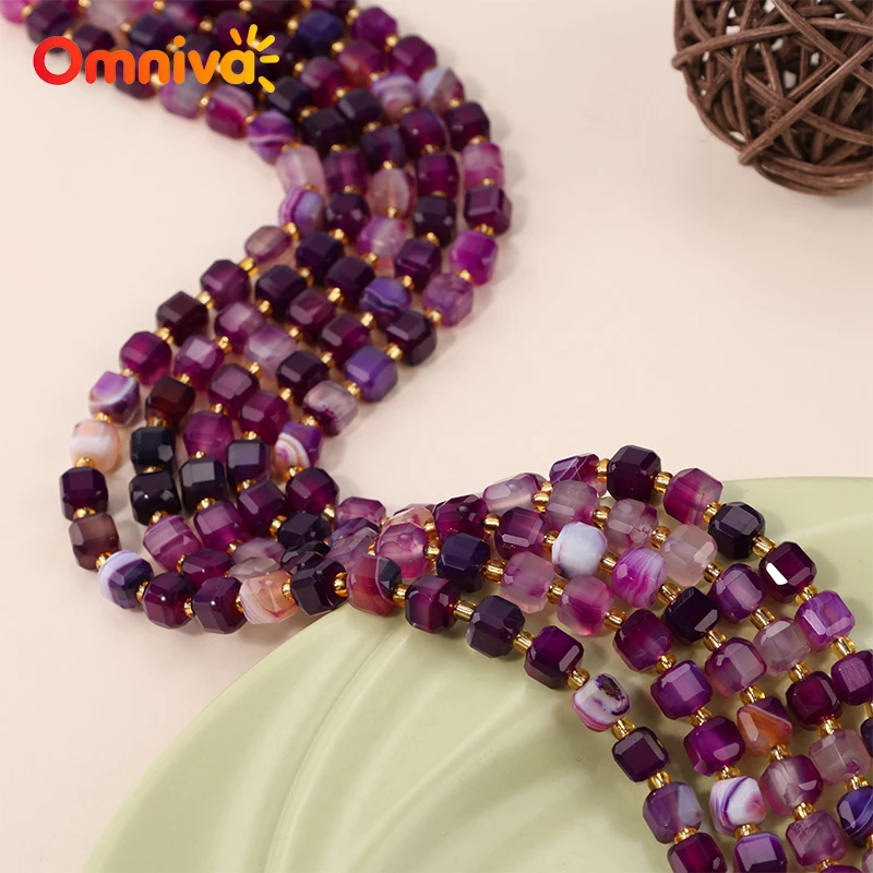Purple line agate Stone Natural Handmade Faceted beads DIY Woman Accessories charm Bracelets For Making 15'' Wholesale 6/8/10MM