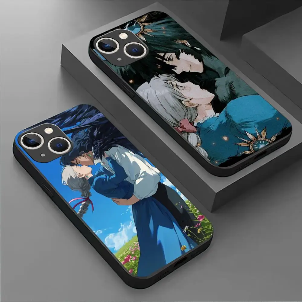 Funda de teléfono MINISO e-el castillo Vagabundo para iPhone 16 15 14 13 12 11 X XR XS 8 Plus Mini Pro Max, funda suave negra a prueba de golpes