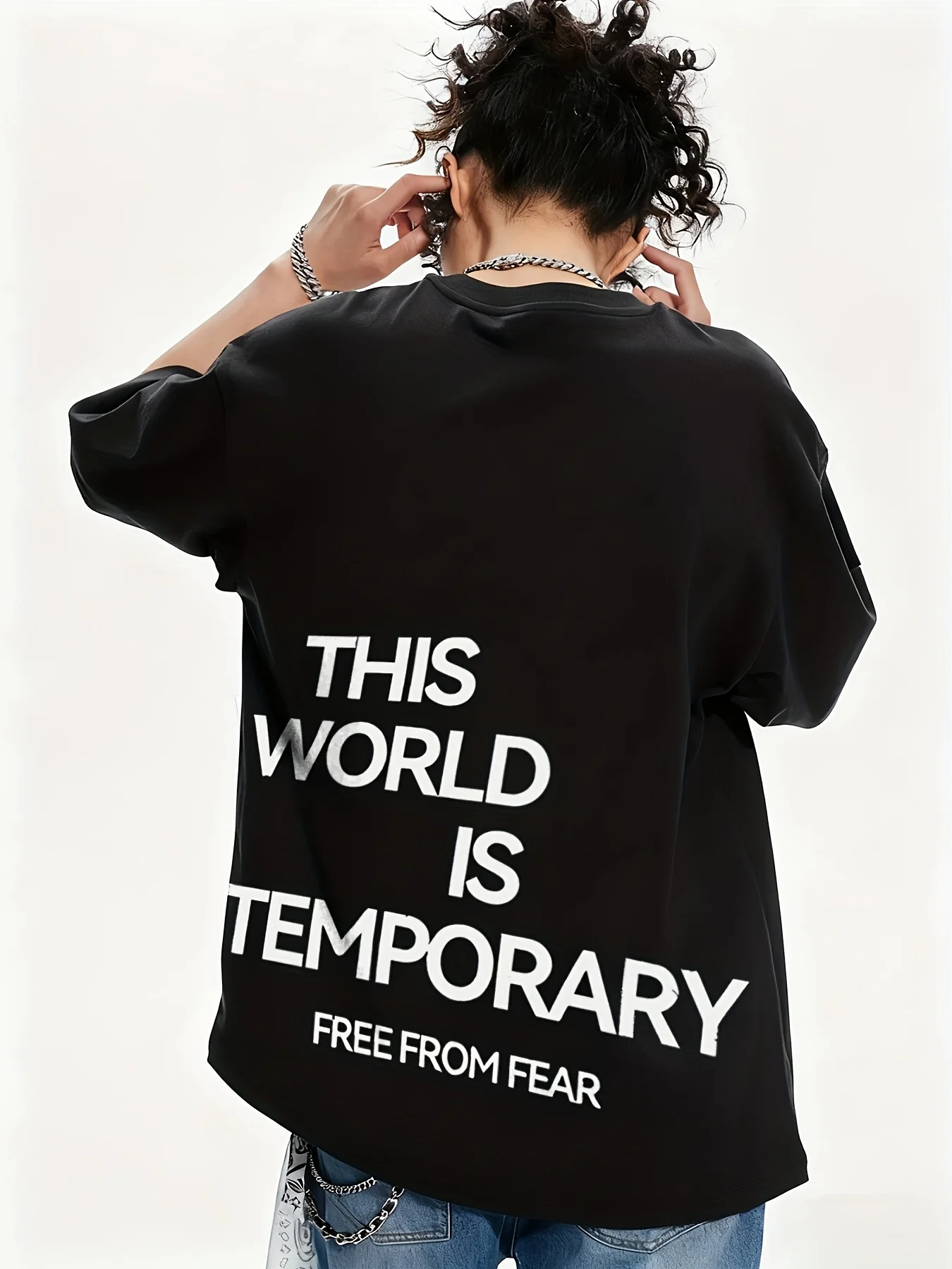This World Is Temporary Free From Fear Men's T-shirt Summer Tracksuit Crew Neck Short Sleeve Casual Harajuku Fashion Streetwear