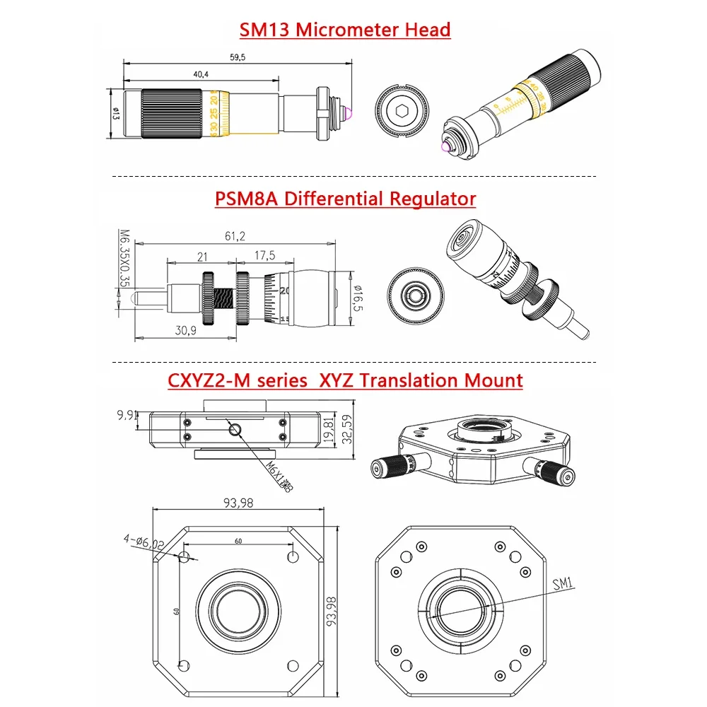 CXYZ2-M Series XYZ Translation Mounting Frame 60mm Coaxial System Adjustment Frame Frame Optical Experiment Adjustment Base