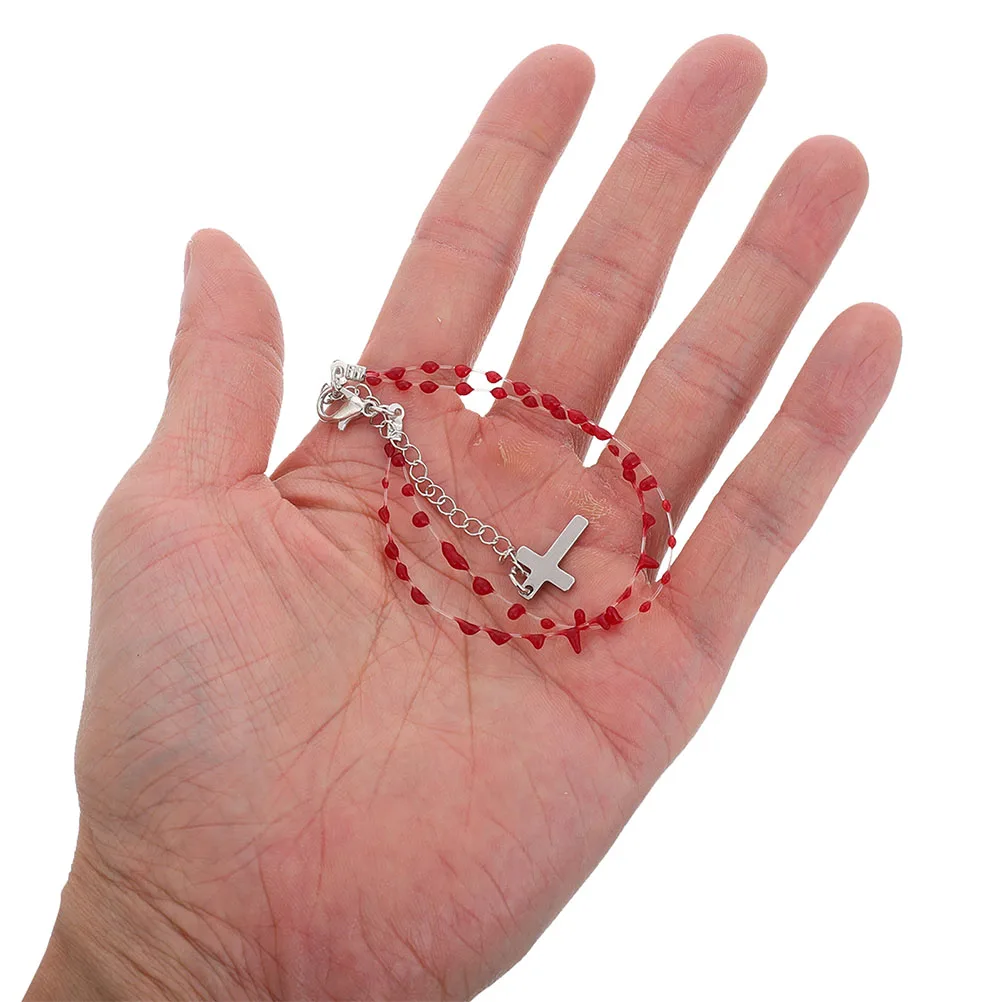 

2Pcs Blood Drip Bracelet Gothic Cross Pendant Stainless Steel Punk Style Jewelry for Halloween Christmas Cosplay Party