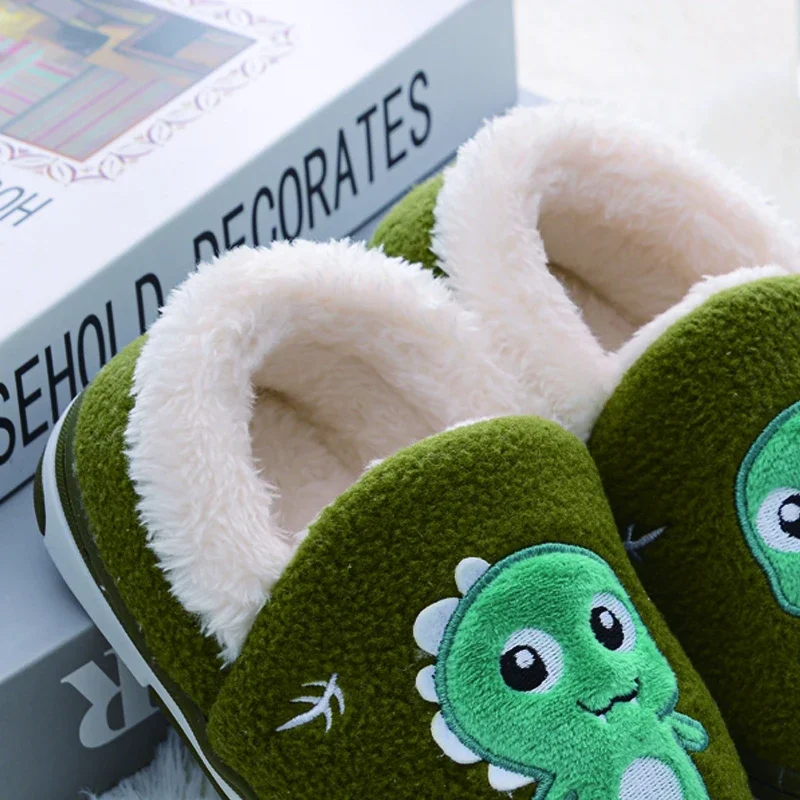 Fashion Toddler Boy Slippers Winter Warm Shoes Casual Home Gear Baby Item  Anti-slip Sole Loafers Cartoon Dinosaur Kids Footwear