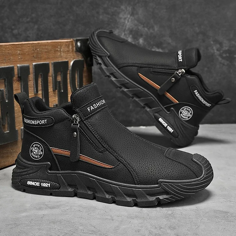 Tênis de caminhada fechado com zíper antiderrapante quatro estações masculino, sapatos casuais ao ar livre de montanhismo de corte baixo elegantes e versáteis