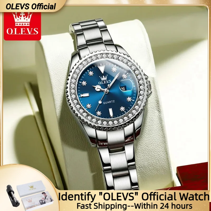 

OLEVS Quartz Watch for Women Diamond Dial Luxury Stainless Steel Waterproof Elegant Ladies Fashion Top Brand Women's Watch 9945
