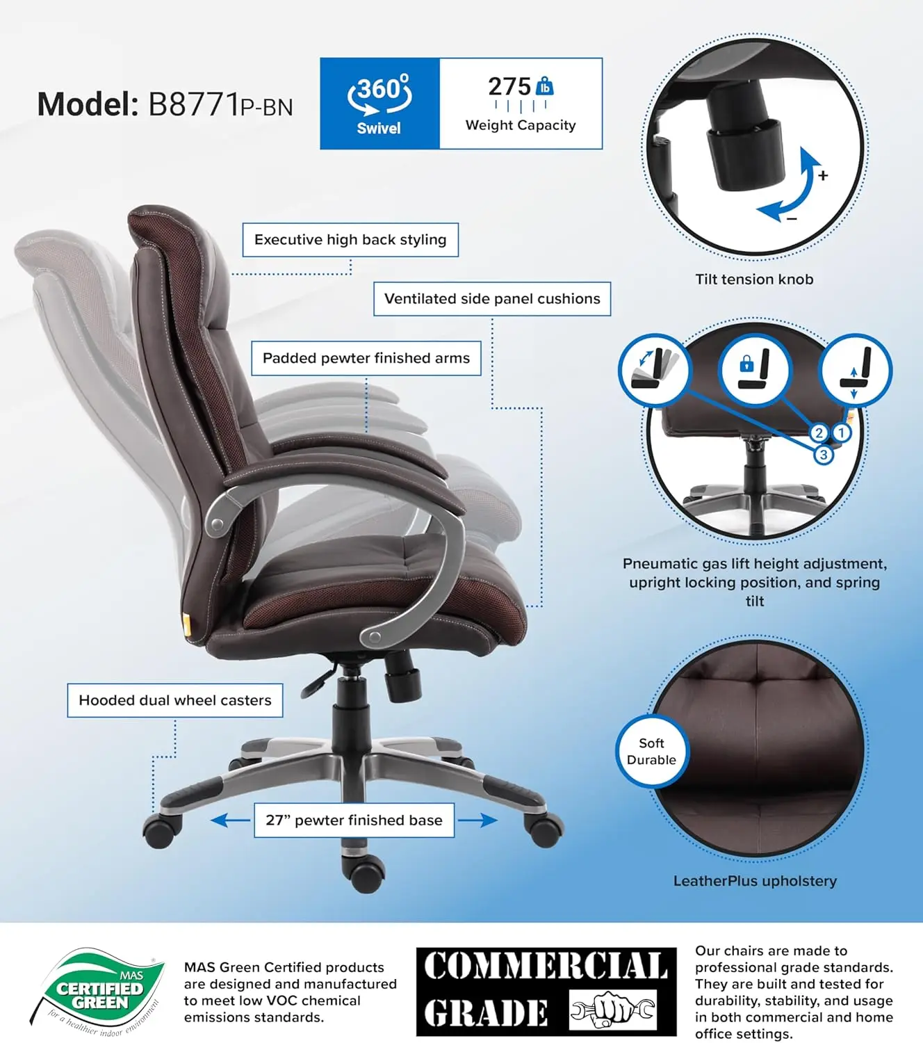 Sedia direzionale doppia In peluche alta Ba In marrone