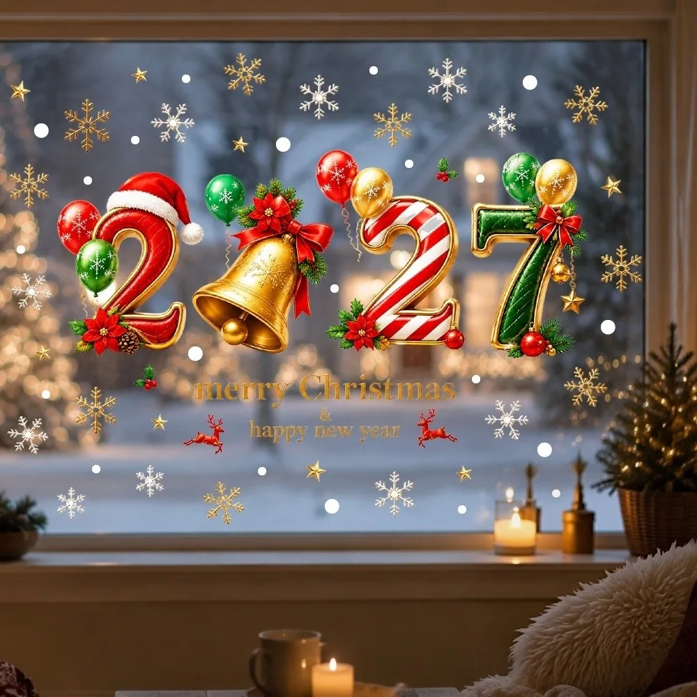 Two-sided 2027 Static Cling Decal Waterproof Removable Static Christmas Glass Window Sticker Small Festive Atmosphere