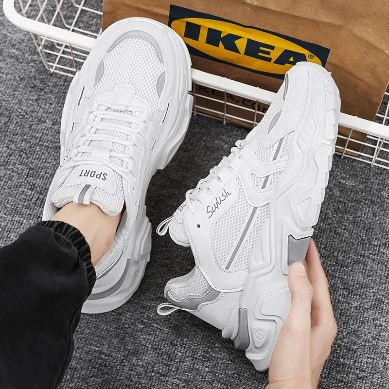 Estudante sola grossa malha respirável sapatos esportivos casuais quatro sazonal masculino ao ar livre sola macia conforto tênis masculino