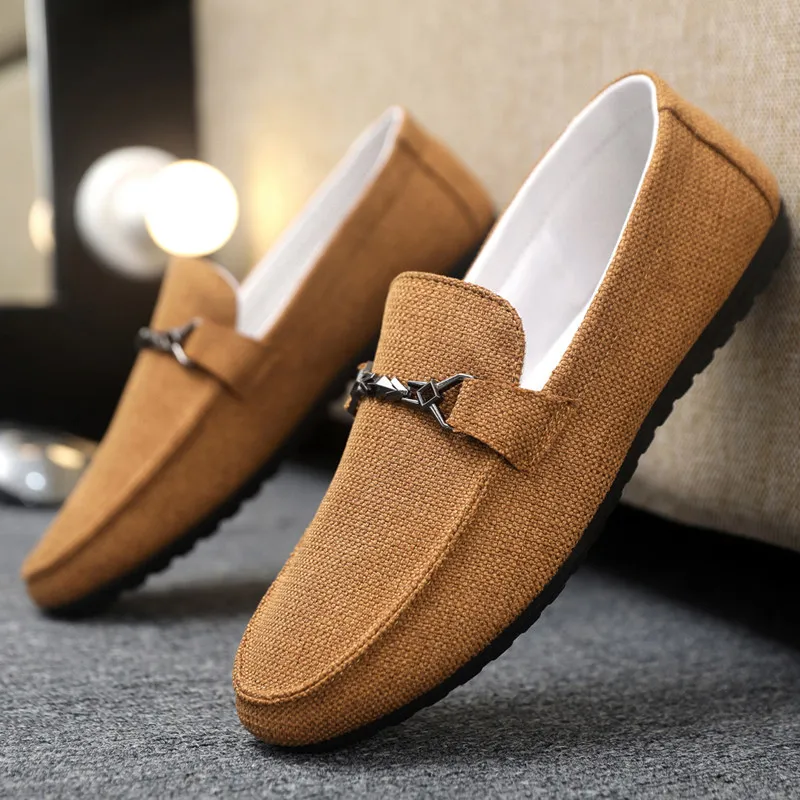 Men's Casual Shoes Summer Breathable Linen Slip-On Bean Bean Shoes Versatile Comfortable Rubber Sole round Toe All-Season Wear