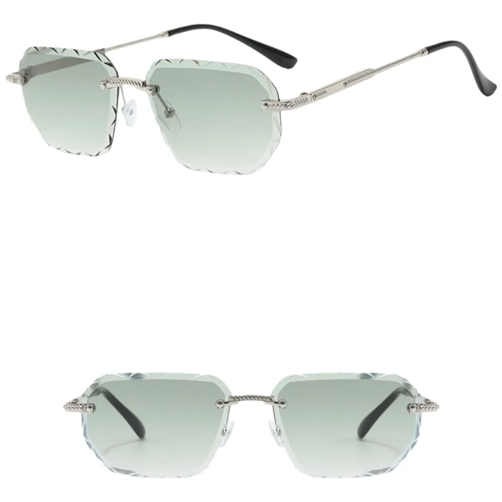 نظارات شمسية رائعة بدون إطار UV 400 مربعة صغيرة للرجال نظارات شمسية معدنية على الطراز الكوري للقيادة للسيدات