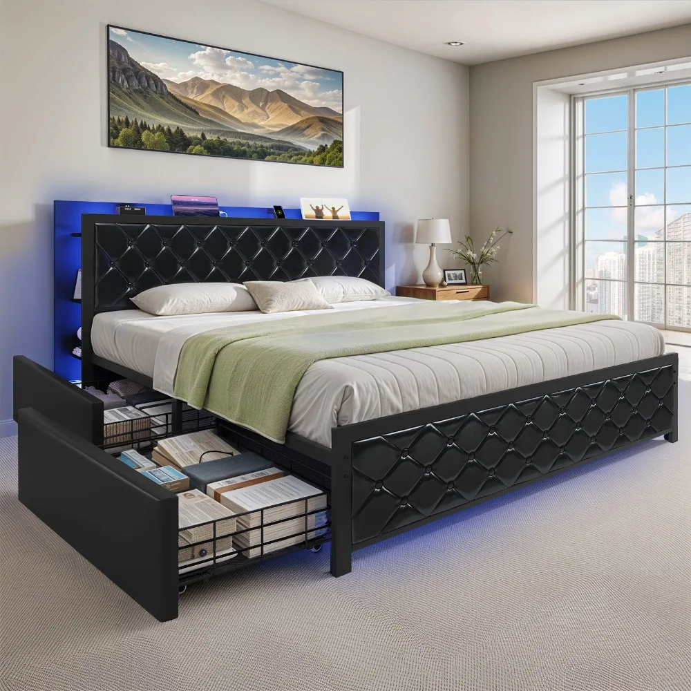 

Queen Bed Frame Black Upholstered Platform