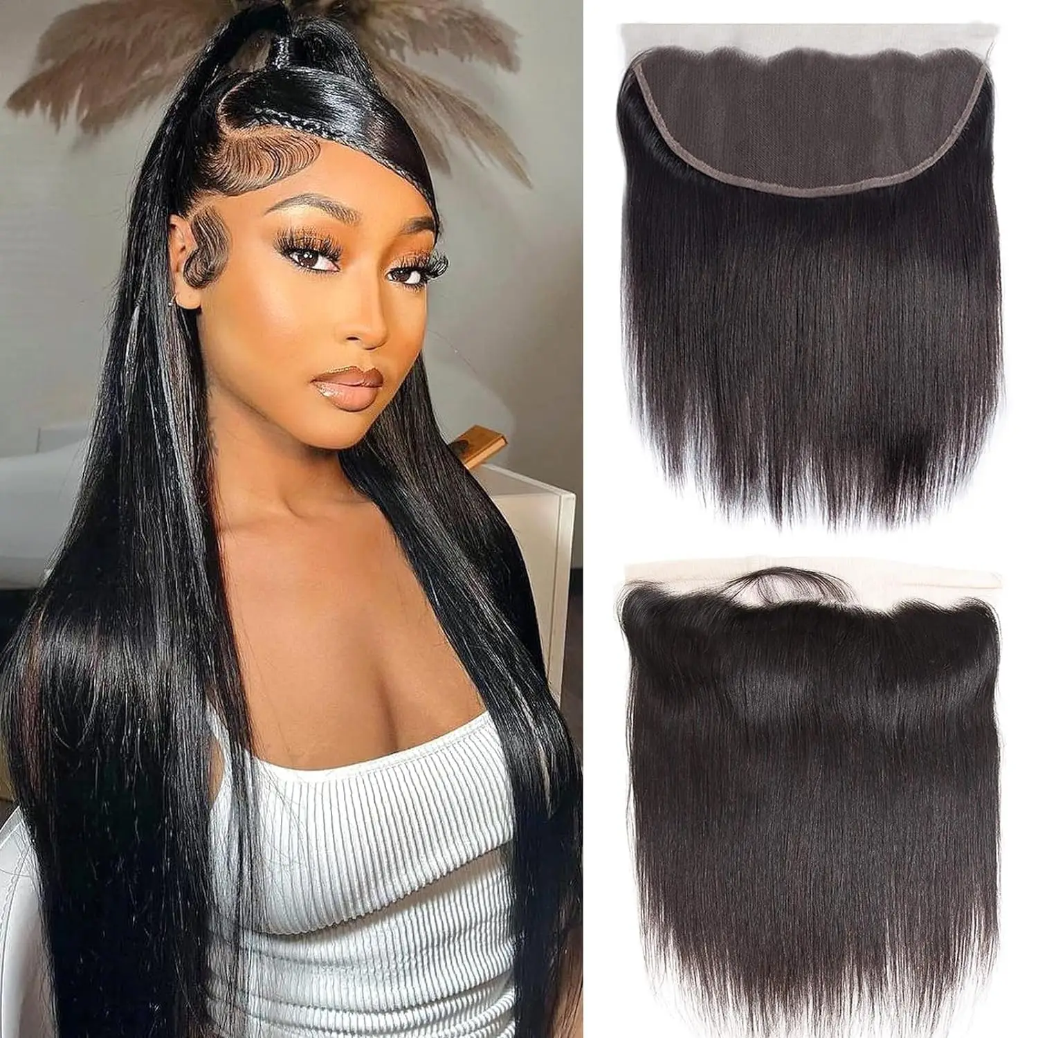 Ulrica 13x6 Lace Frontal Closure Straight Hair Ear To Ear 13x6 Frontal Lace Closure Human Hair Natural Color Straight Frontal