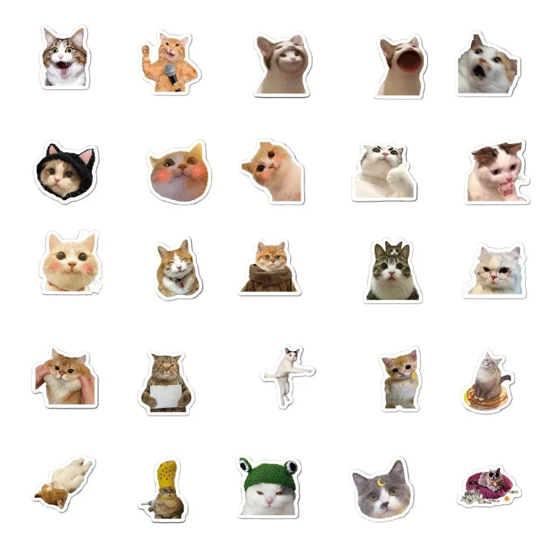 50pcs Mug Laptop Cat Stickers Cats Cute Poster Sticker Trunk Book Funny Decoration Phone Case Hand Ledger DIY Decorative